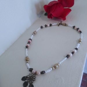 2/$24 Pink white and brown leaf necklace